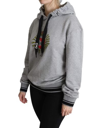 Dolce & Gabbana Grey Printed Hooded Exclusive Logo Jumper