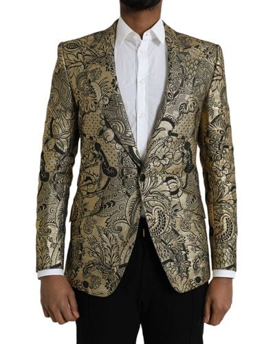 Dolce & Gabbana Sicilia Jacquard Single Breasted Coat Blazer - Green