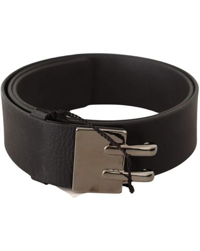 CoSTUME NATIONAL Black Leather Silver Buckle Waist Belt