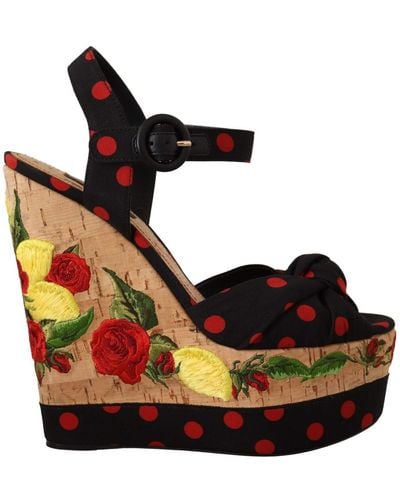 Dolce & Gabbana Platform Wedges Sandals Charmeuse Shoes - Black