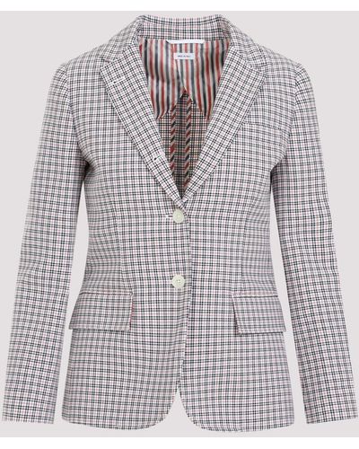 Thom Browne White Small Check Cotton Jacket - Grey