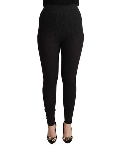 Dolce & Gabbana Elegant High Waist Cashmere-Silk Tight Pant - Black