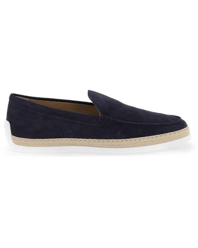 Tod's Suede Slip-on With Rafia Insert - Blue