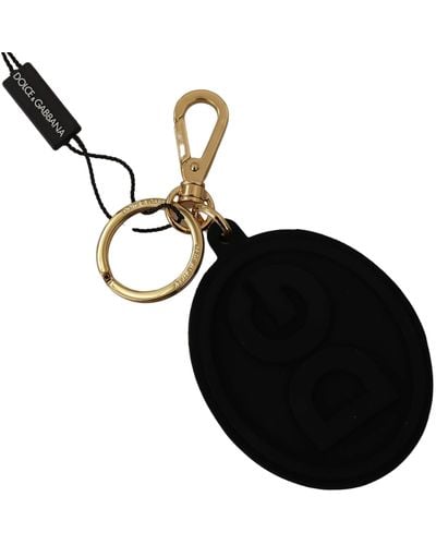 Dolce & Gabbana Black Rubber Dg Logo Gold Brass Metal Keyring Keychain