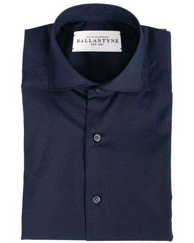 Ballantyne Elegant Spread Collar Cotton Shirt - Blue