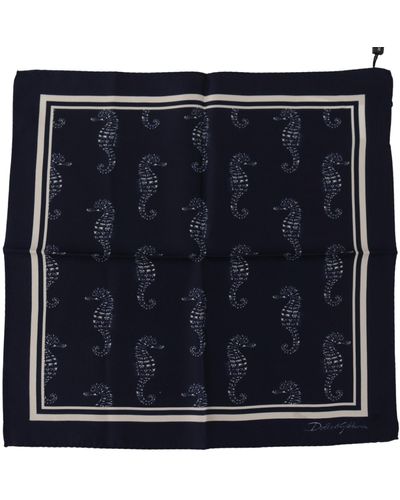 Dolce & Gabbana Seahorse Dg Printed Square Handkerchief Scarf - Blue