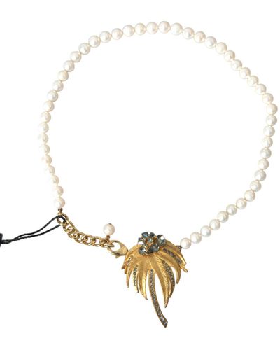 Dolce & Gabbana Brass Crystal Pearl Tree Pendant Charm Necklace - Metallic