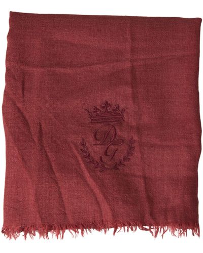 Dolce & Gabbana Maroon Cashmere Knit Wrap Shawl Fringe Scarf - Red