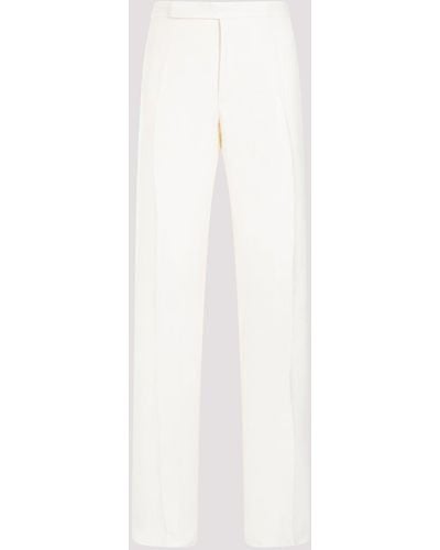 Ralph Lauren Purple Label Classic Cream White Linen Trousers