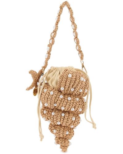 L'ALINGI "handbag In Rafia With Pearl Tulip Shell - Metallic