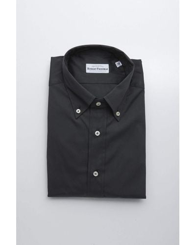 Robert Friedman Elegant Grey Button-down Regular Men's Shirt - Black
