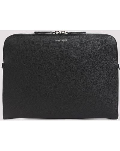 Giorgio Armani Black Grained Leather Briefcase