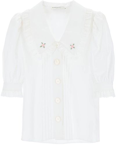 Alessandra Rich Short Sleeved Shirt With Embroidered Collar - White