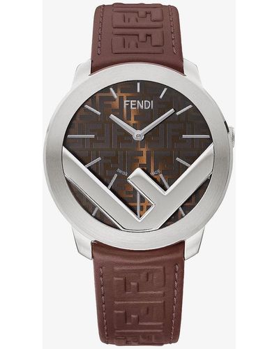 Fendi Leather Stitched Profile Embossed Logo Watches - White