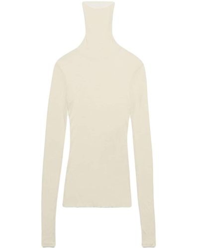 Ami Paris Roll-Neck Ribbed Top - White