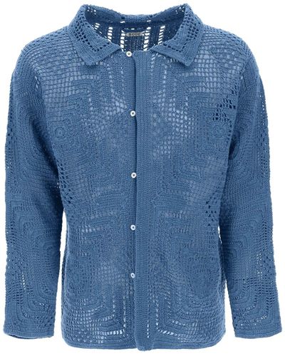 Bode Overdyed Crochet Shirt - Blue