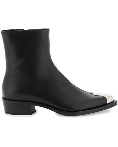 Alexander McQueen Leather Punk Ankle Boots - Black