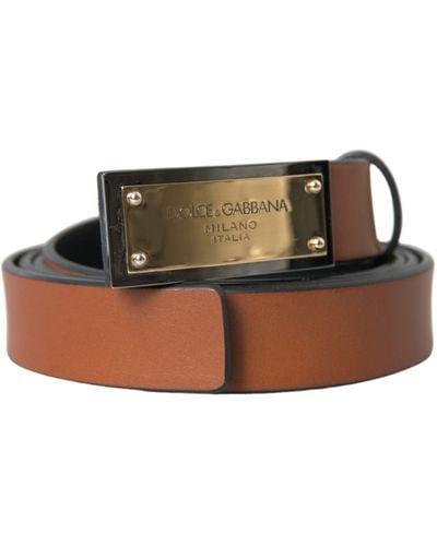Dolce & Gabbana Calf Leather Metal Logo Buckle Belt - Brown