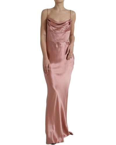 Dolce & Gabbana Pink Silk Spaghetti Straps Long Gown Dress - Red
