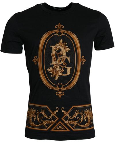 Dolce & Gabbana Logo Print Cotton Crew Neck T-Shirt - Black