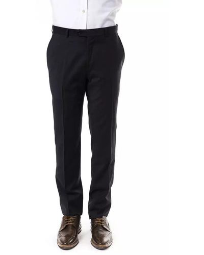 Uominitaliani Elegant Woollen Suit Trousers For Gentlemen - Black