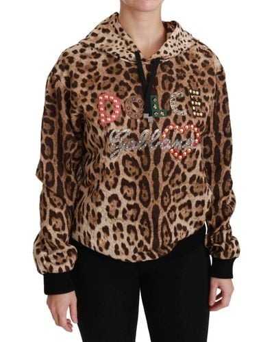 Dolce & Gabbana Brown Hooded Studded Ayers Leopard Jumper Cotton