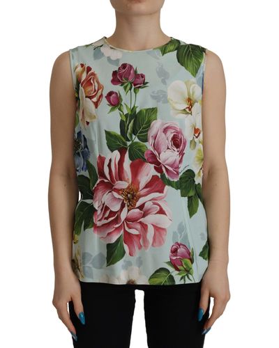 Dolce & Gabbana Chic Round Neck Sleeveless Tank With Tropica Rose Print - Red