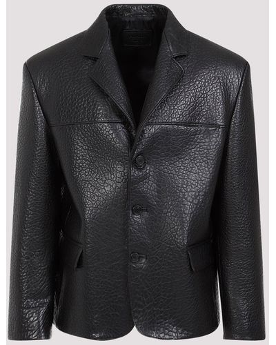 Prada Black Croco Embossed Lamb Leather Jacket