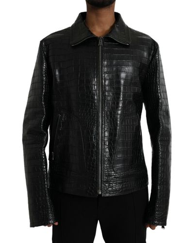 Dolce & Gabbana Exotic Leather Full Zip Jacket - Black