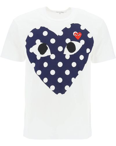 COMME DES GARÇONS PLAY "Polka Dot Heart Print T-Shirt - Blue