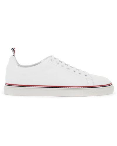 Thom Browne Smooth Leather Sneakers With Tricolor Detail - White