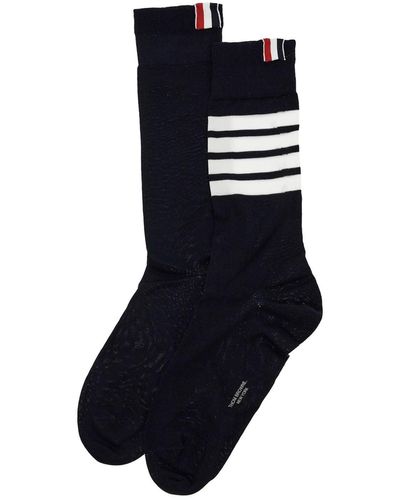 Thom Browne Long 4-Bar Lightweight Cotton Socks - Blue