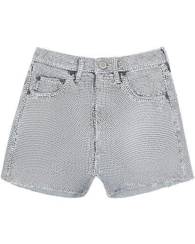Maison Margiela Shorts In Rhinestone Studded Denim - Grey