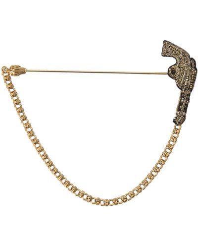 Dolce & Gabbana Brass Copper Silk Revolver Gun Brooch Lapel Pin - Natural