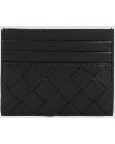 Bottega Veneta Black And Silver Intrecciato Calf Leather Credit Card Case