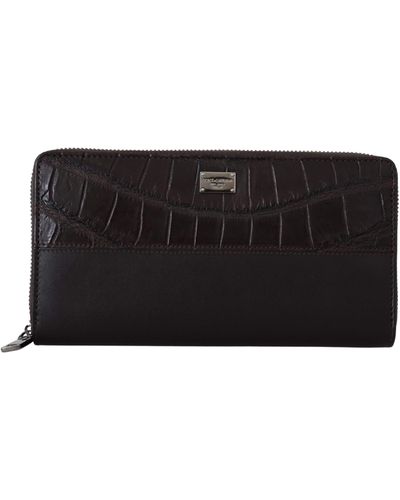 Dolce & Gabbana Brown Zip Around Continental Clutch Exotic Leather Wallet - Black