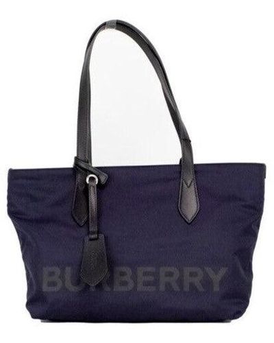 Burberry Small Logo Econyl Nylon Tote Shoulder Handbag Purse - Blue