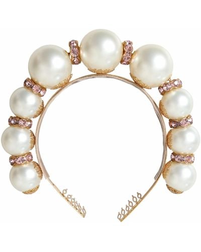 Dolce & Gabbana Faux Pearl Crystal Embellished Headband Diadem - White