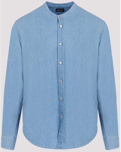 Giorgio Armani Blue Bleach Denim Cotton Shirt
