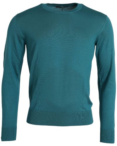 Dolce & Gabbana Dark Silk Crew Neck Pullover Sweater - Green