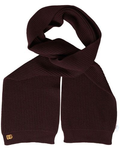Dolce & Gabbana Brown Cashmere Knitted Neck Wrap Shawl Scarf - Red