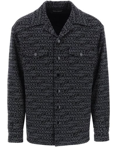 Dolce & Gabbana Padded Overshirt With Jacquard Logo Motif - Black