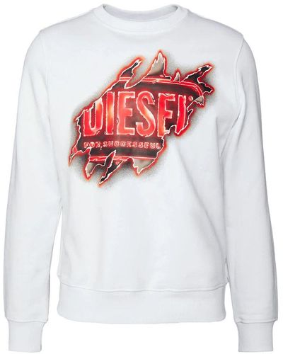 DIESEL Crisp Cotton Crewneck Sweatshirt With Print - White