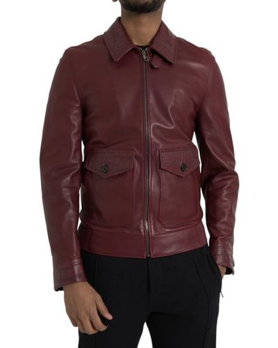 Dolce & Gabbana Exotic Leather Zip Biker Coat Jacket - Red