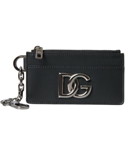 Dolce & Gabbana Calfskin Leather Dg Logo Card Holder Wallet - Black