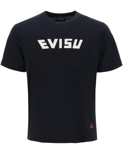 Evisu Crew Neck T Shirt With Prints - Black