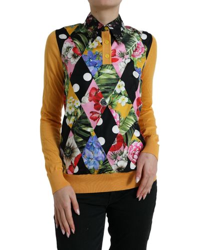 Dolce & Gabbana Multicolor Patchwork Cashmere Henley Sweater