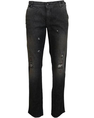 Dolce & Gabbana Gray Green Denim Regular Fit Jeans - Black