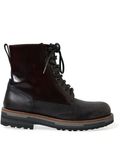 Dolce & Gabbana Chic Bi-Color Leather Mid Calf Boots - Black