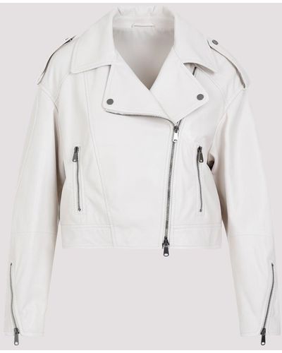 Brunello Cucinelli White Leather Jacket